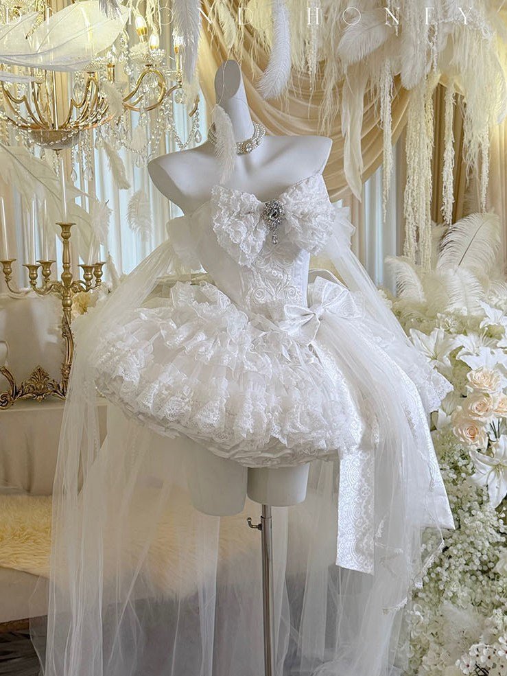 White Feather Promise Moonlight Light Wedding Dress - LolitaEraWhite DressSWhite Feather Promise Moonlight Light Wedding Dress