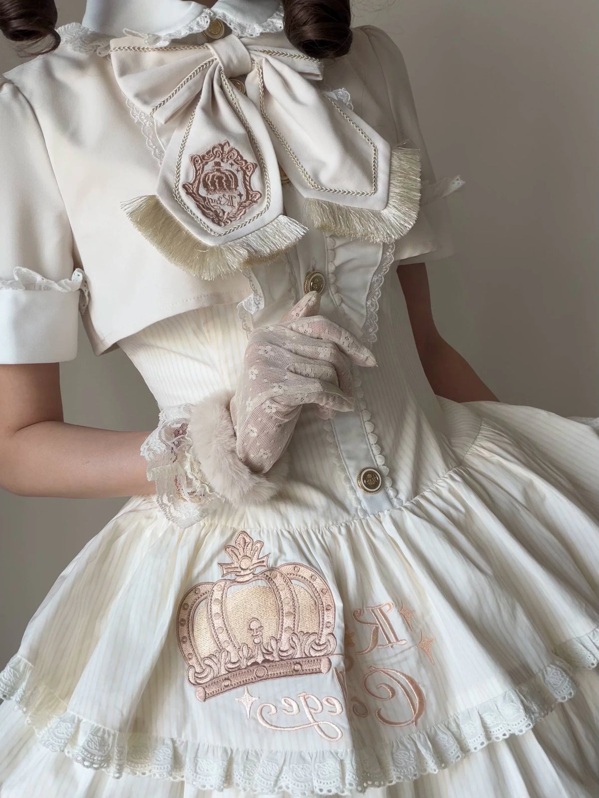 White Striped Crown Idol Academy Lolita Fake Two-Piece OP Dress - LolitaEra