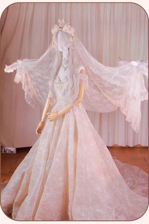 White Wedding Lolita Electric Bird Veil Set - LolitaEraBeige Veil SetWhite Wedding Lolita Electric Bird Veil Set