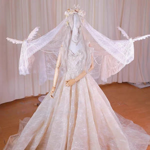 White Wedding Lolita Electric Bird Veil Set - LolitaEraBeige Veil SetWhite Wedding Lolita Electric Bird Veil Set