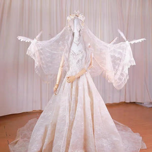 White Wedding Lolita Electric Bird Veil Set - LolitaEraBeige Veil SetWhite Wedding Lolita Electric Bird Veil Set
