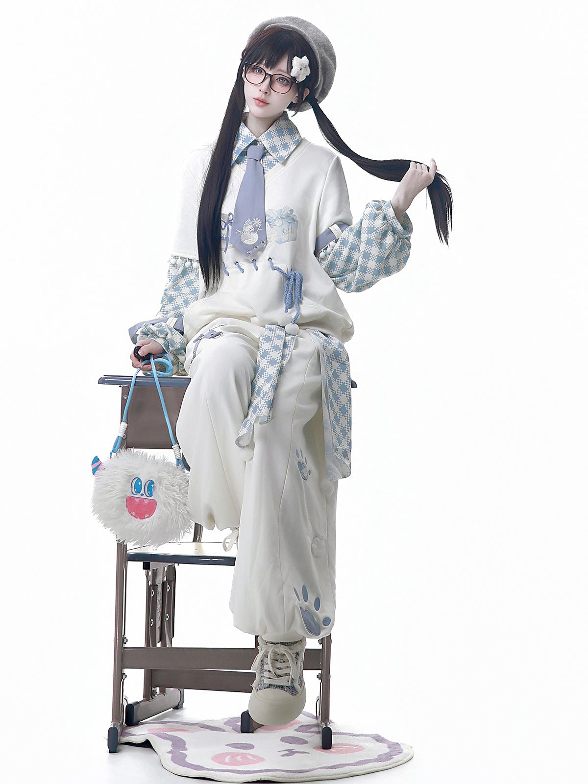 Winter Irregular Sweatshirt & Trousers Set - LolitaEraTop+Trousers+Belt+TieSWinter Irregular Sweatshirt & Trousers Set