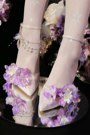 Wisteria in Rain Pointed - Toe Handmade Heels LE5110 - LolitaEraPurple 5CM34Wisteria in Rain Pointed - Toe Handmade Heels LE5110