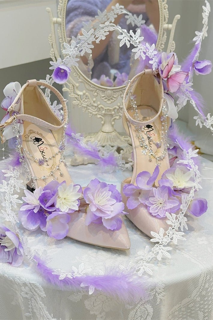 Wisteria in Rain Pointed - Toe Handmade Heels LE5110 - LolitaEraPurple 5CM34Wisteria in Rain Pointed - Toe Handmade Heels LE5110