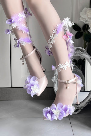 Wisteria in Rain Pointed - Toe Handmade Heels LE5110 - LolitaEraPurple 5CM34Wisteria in Rain Pointed - Toe Handmade Heels LE5110