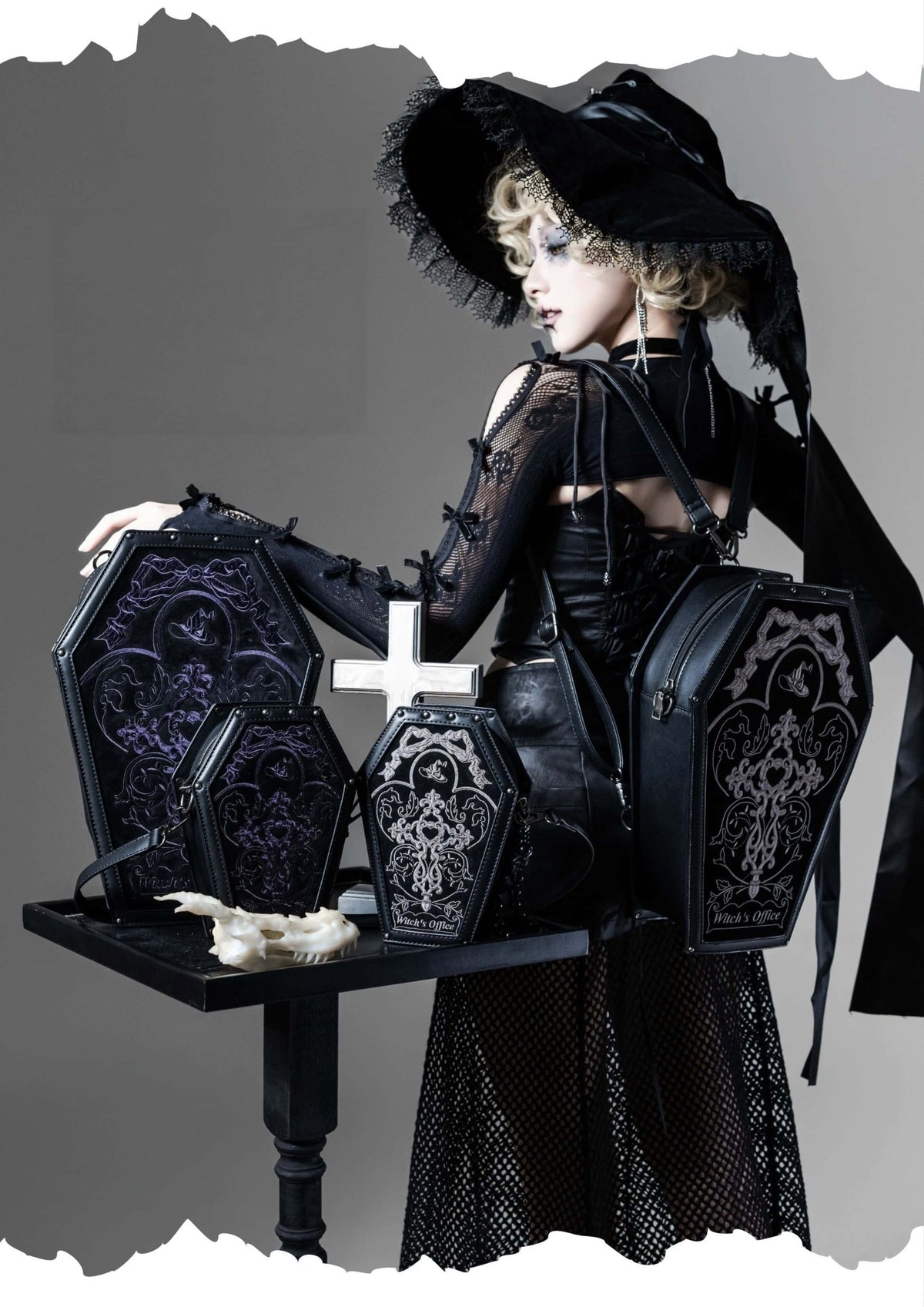 Witch's Office Gothic Coffin Embroidery Bag - LolitaEra