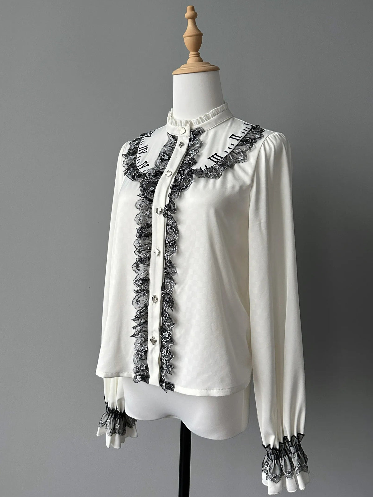Women's Alice Clock Embroidery Satin Long Sleeve Lolita Blouse