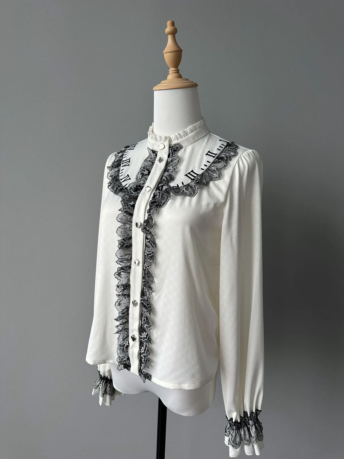 Women's Alice Clock Embroidery Satin Long Sleeve Lolita Blouse
