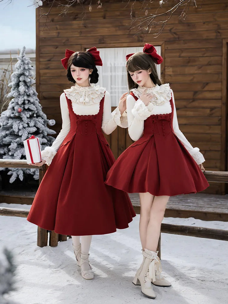Women's Embroidered Fishbone Velvet Rose Lolita Dress Set