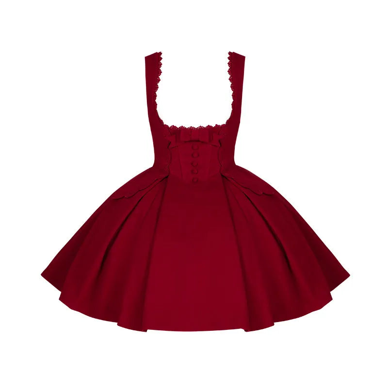 Women's Embroidered Fishbone Velvet Rose Lolita Dress Set