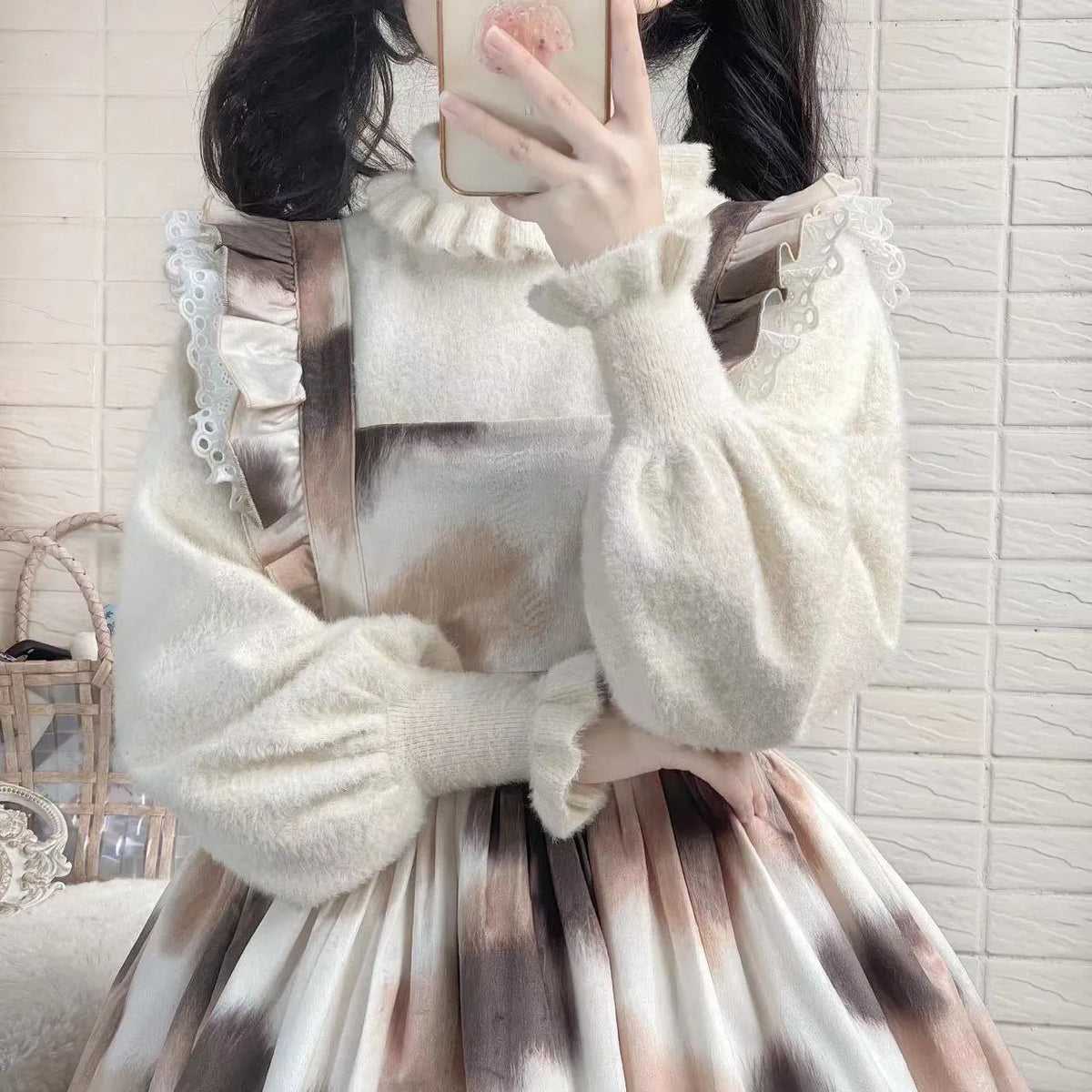 Women's Knit Puff Sleeve Turtleneck Lolita Sweater