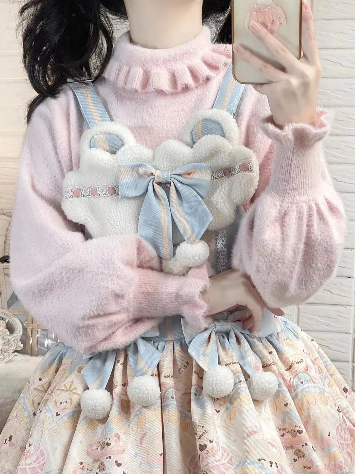 Women's Knit Puff Sleeve Turtleneck Lolita Sweater