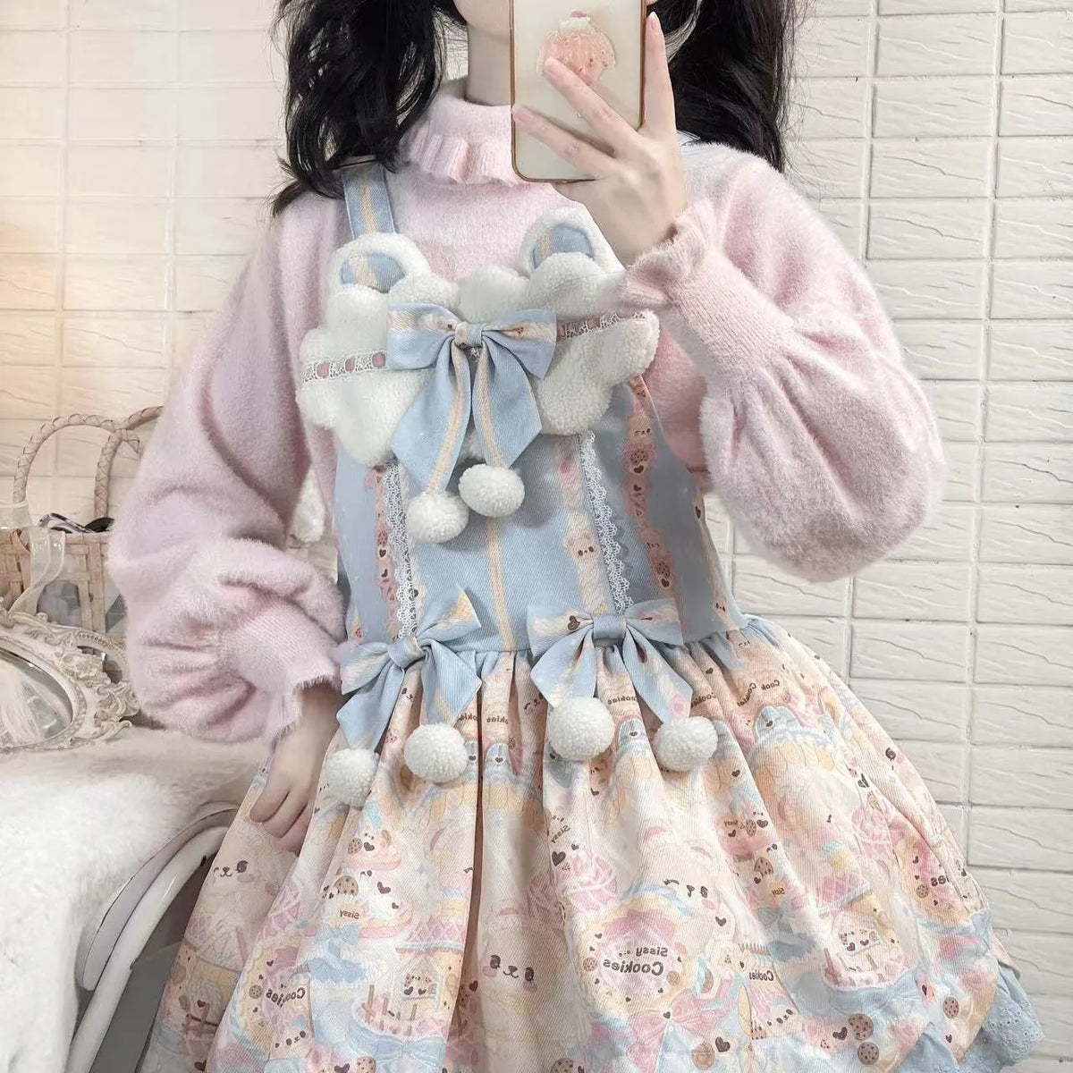 Women's Knit Puff Sleeve Turtleneck Lolita Sweater