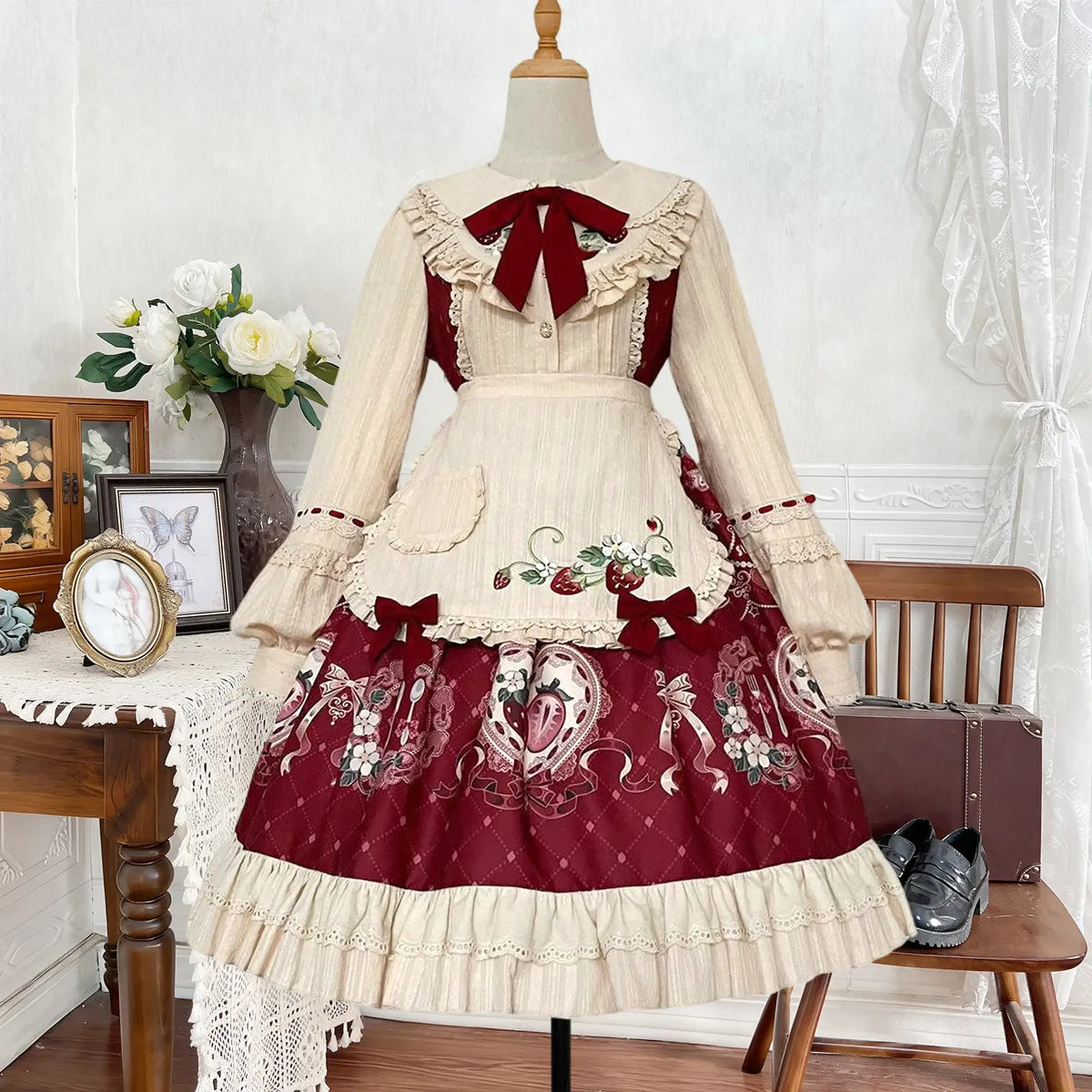 Women's Little Red Riding Hood Lolita Dress Cloak Set