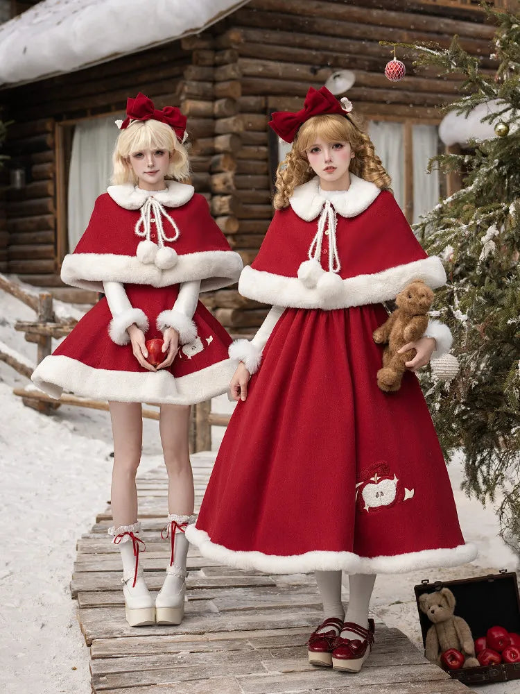 Women's New Year Style Winter Lolita Dress Cape Set
