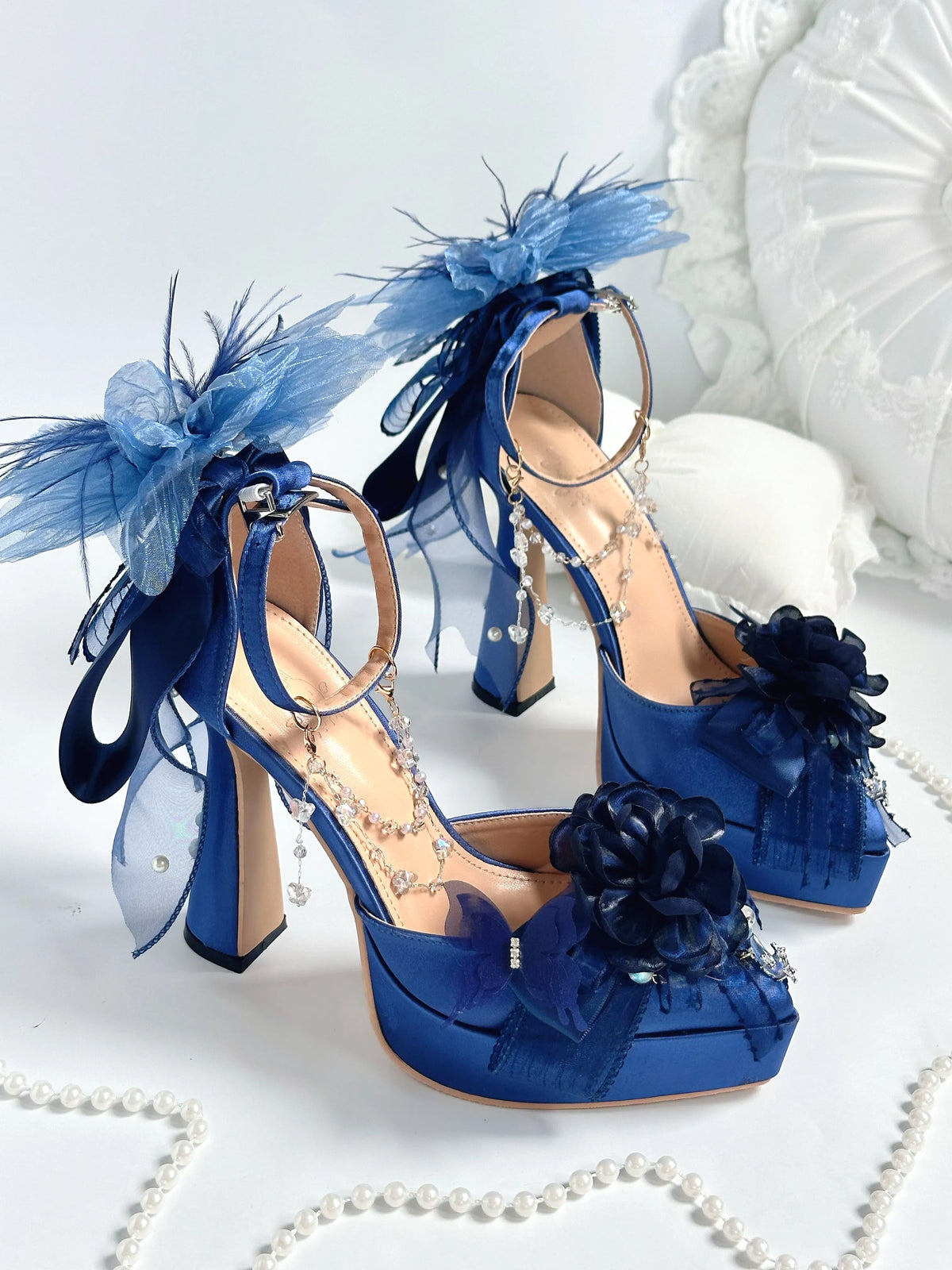 Women's Ocean Tide Chunky High Heel Lolita Shoes