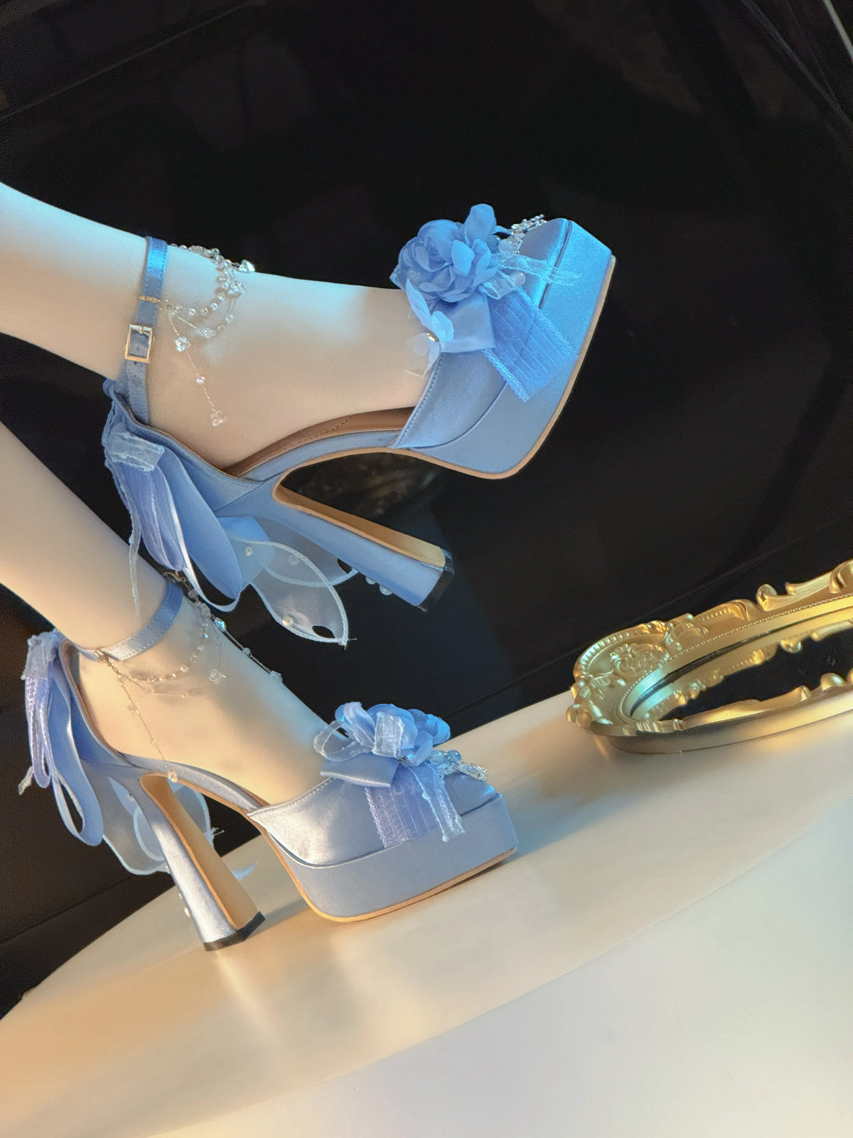 Women's Ocean Tide Chunky High Heel Lolita Shoes