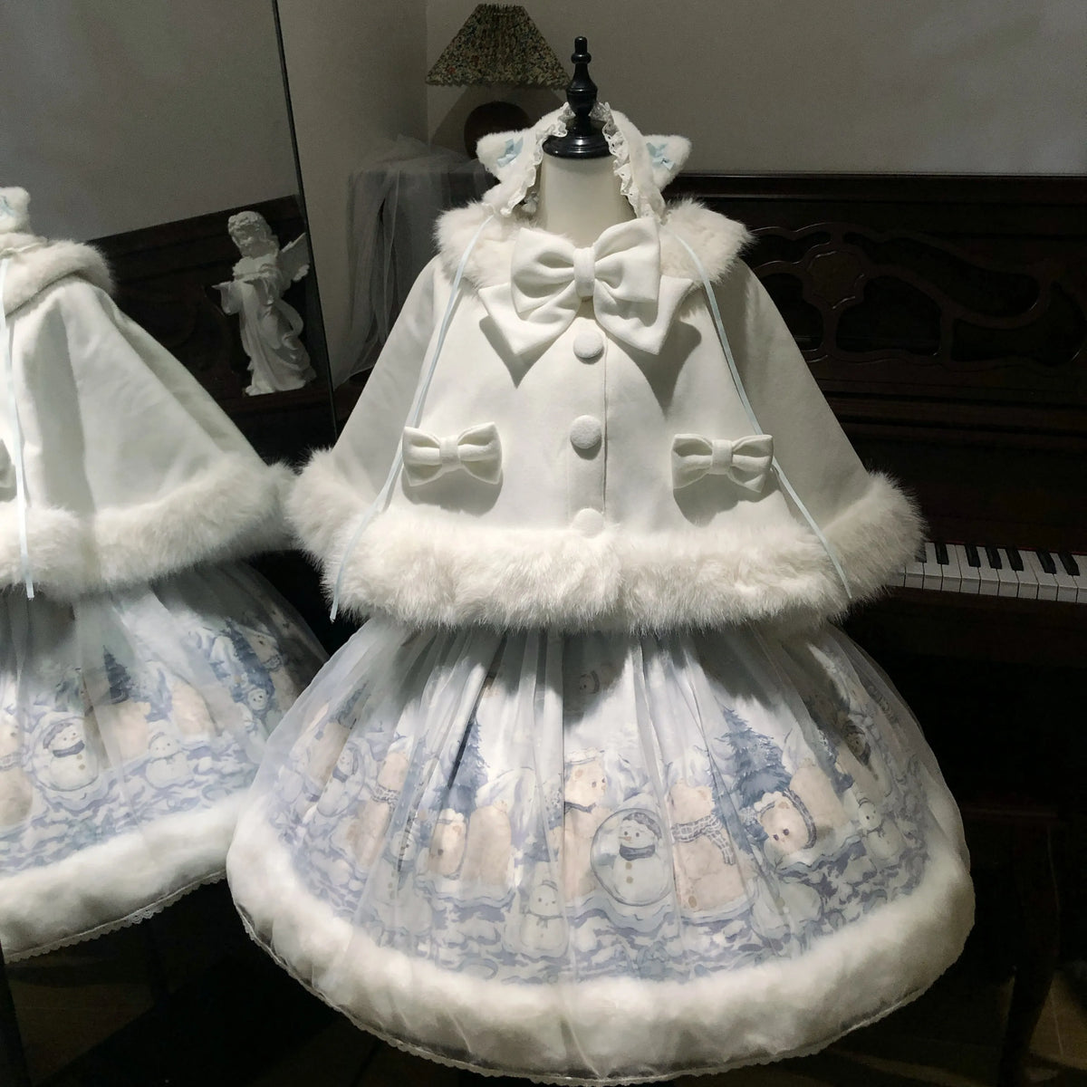 Women's Snowman Bear Autumn Winter Plush Lolita JSK Dress