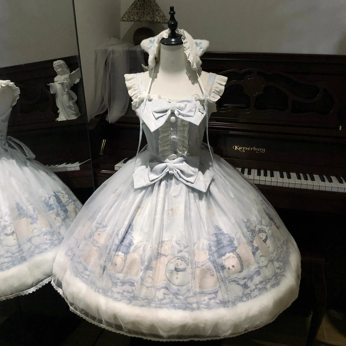 Women's Snowman Bear Autumn Winter Plush Lolita JSK Dress