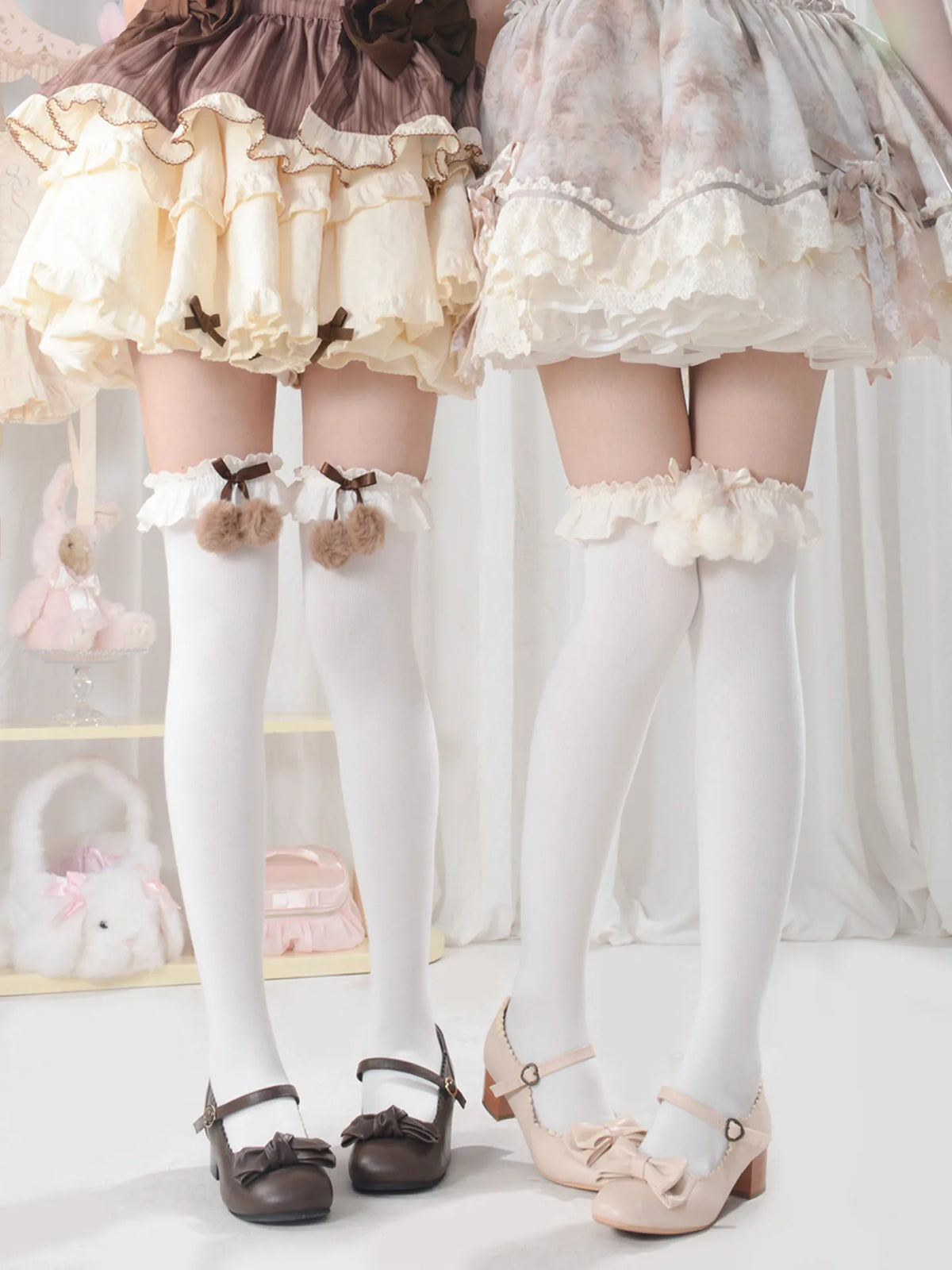 Women's Sweet Bow Pom-Pom Lace Lolita Slouch Socks