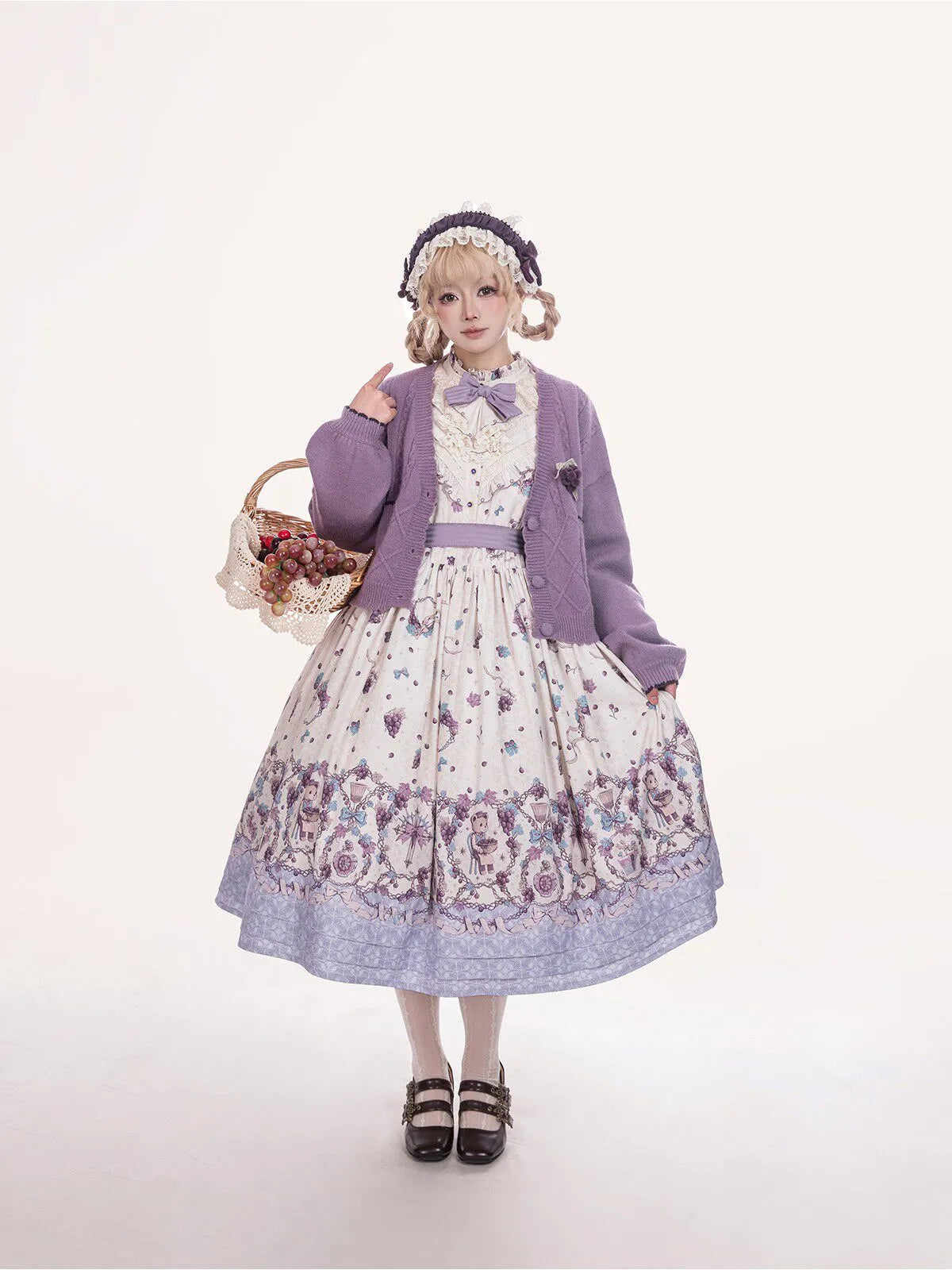 Women's Vintage Grape Print Elegant Lolita Dress