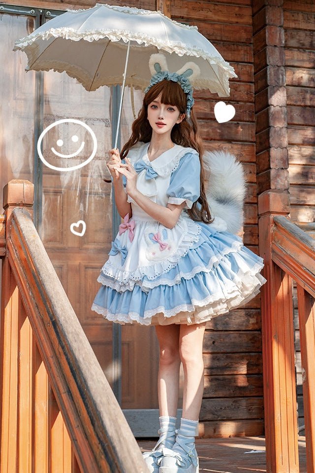 Wonderland Tea Party Rabbit Maid Set - LolitaEraBlue OP+Apron+KCSWonderland Tea Party Rabbit Maid Set