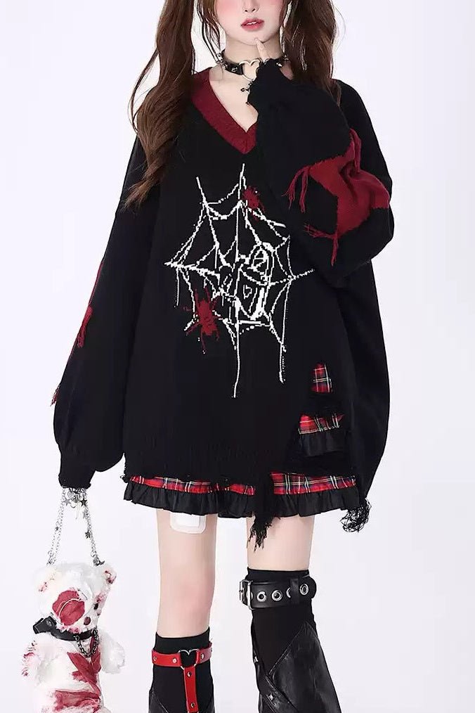 Y2K Alternative V - Neck Knit Sweater - LolitaEraBlack 1SY2K Alternative V - Neck Knit Sweater