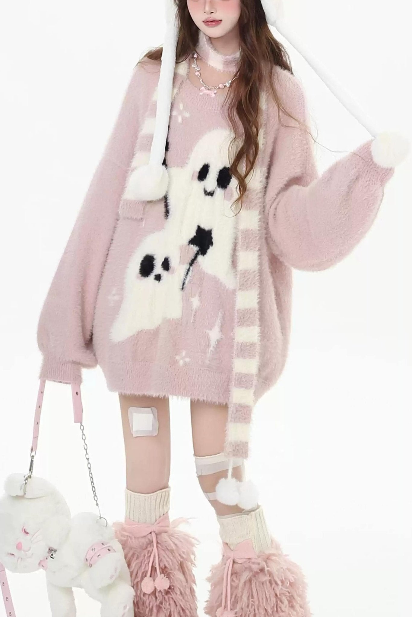 Y2K Kawaii Faux Mink Pullover Sweater - LolitaEraPinkSY2K Kawaii Faux Mink Pullover Sweater