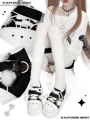 Y2K Lolita Fleece - lined Platform Shoes 1305 - LolitaEraBlack Set34Y2K Lolita Fleece - lined Platform Shoes 1305