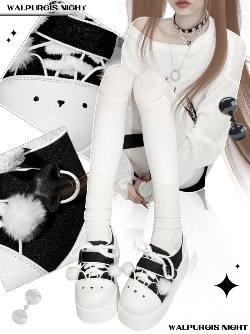 Y2K Lolita Fleece - lined Platform Shoes 1305 - LolitaEraBlack Set34Y2K Lolita Fleece - lined Platform Shoes 1305