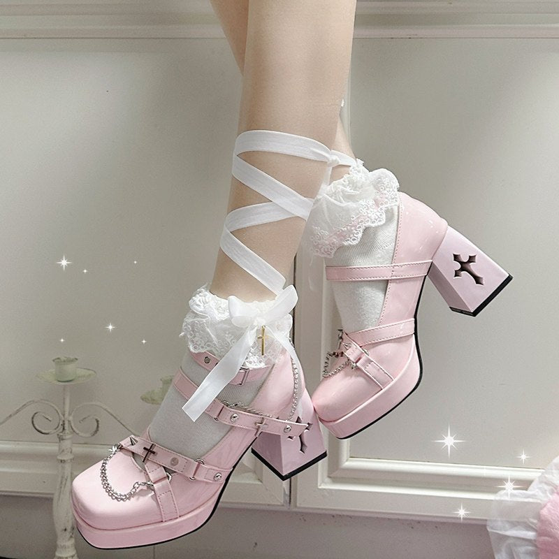 Y2K Punk High Heels 1307 - LolitaEraLight Pink34Y2K Punk High Heels 1307