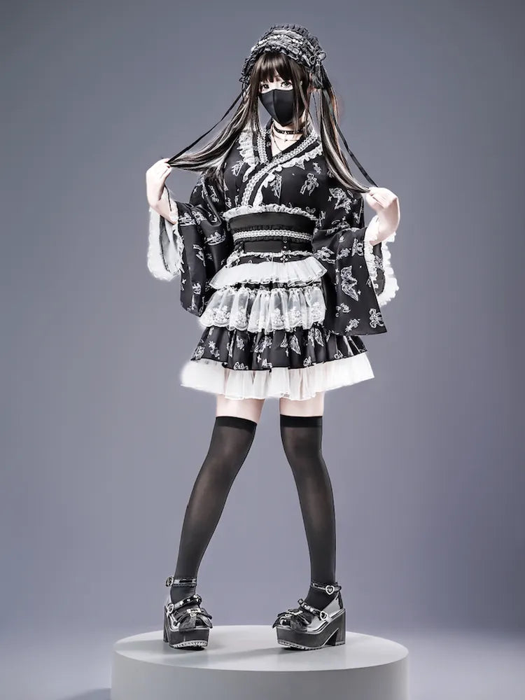 【Stitched Puppet - Yukata】Galaxy and You Japanese-style Lolita Subculture Light Gothic Rivet Lace Yukata